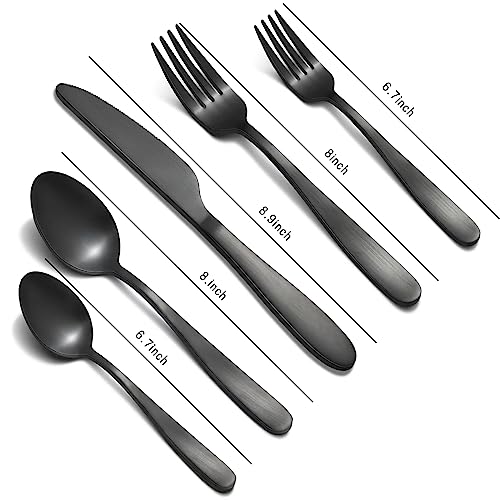 Compralo Matte Black Silverware Set for 8 - 40 Piece Stainless Steel Cutlery
