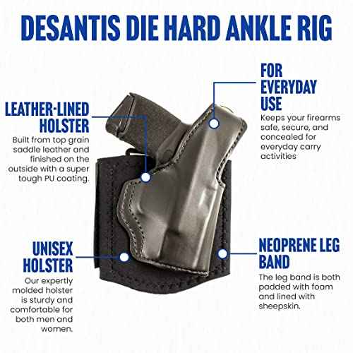 DeSantis Die Hard Ankle Rig, Concealed Ankle Holster, Leather Lined Holster with Thumb Break, Neoprene Leg Band, Fits Springfield Hellcat 3¡±, Hellcat OSP 3¡±, Unisex, Right-Hand Draw, Black