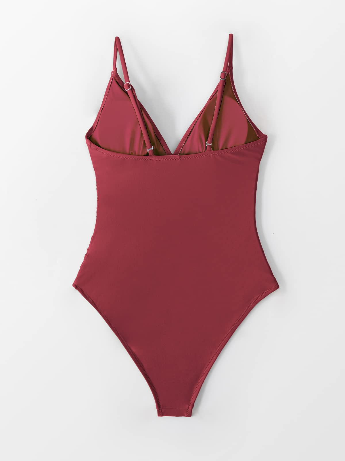 CUPSHE Women's One Piece Swimsuit Shirring Design V Neck Low Back Bathing Suit, XS, Burgundy