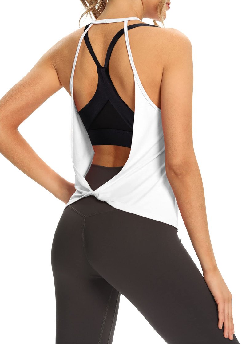 Mippo Womens Open Back Sleeveless Halter Neck Activewear Tank Tops for Workout Gym Sports Running Pilates Hiking Loose Fit White M