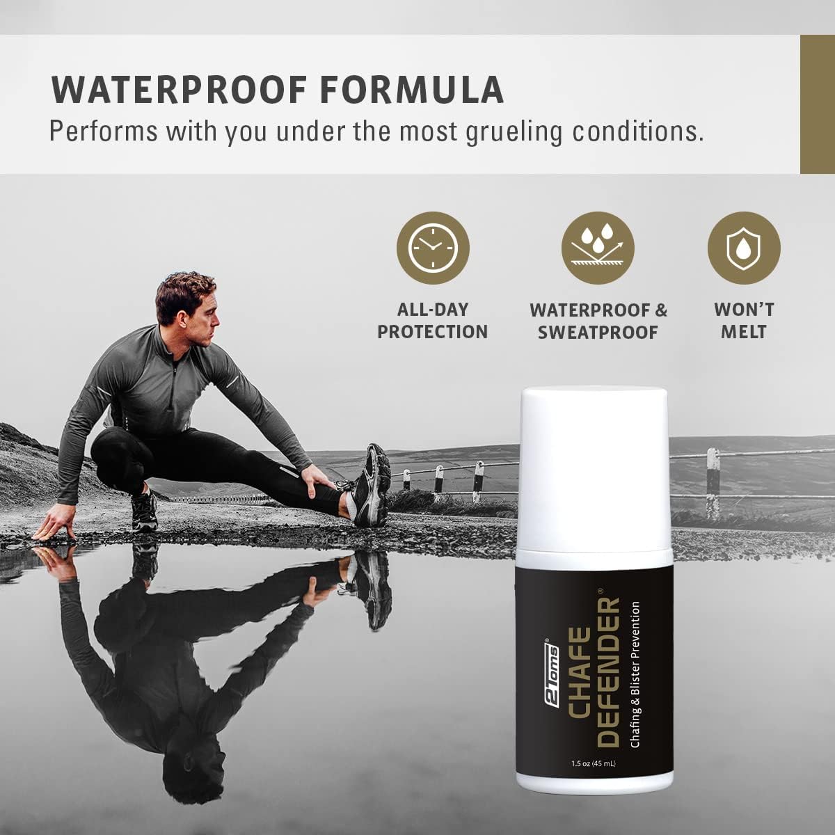 2Toms Chafe Defender, Military-Grade Anti-Chafe and Blister Prevention, All-Day Waterproof and Sweatproof Protection from Chafing and Skin Irritation, 1.5 Ounce Bottle