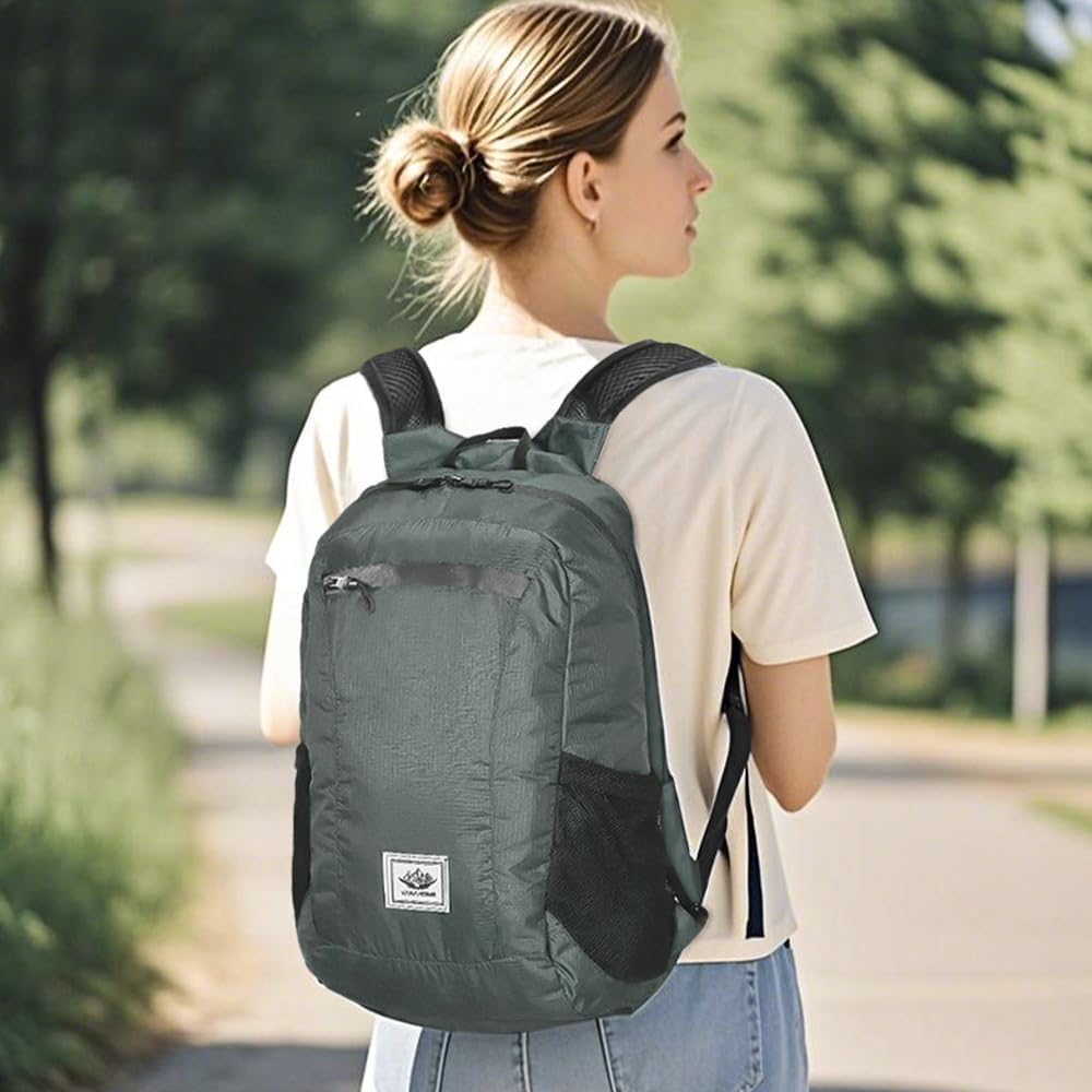 10 L Ultralight Packable Backpack, Grey Travel Foldable Backpack Lightweight Collapsible Day Packs for Camping Hiking Outdoor Cycling Hiking Sports Gym