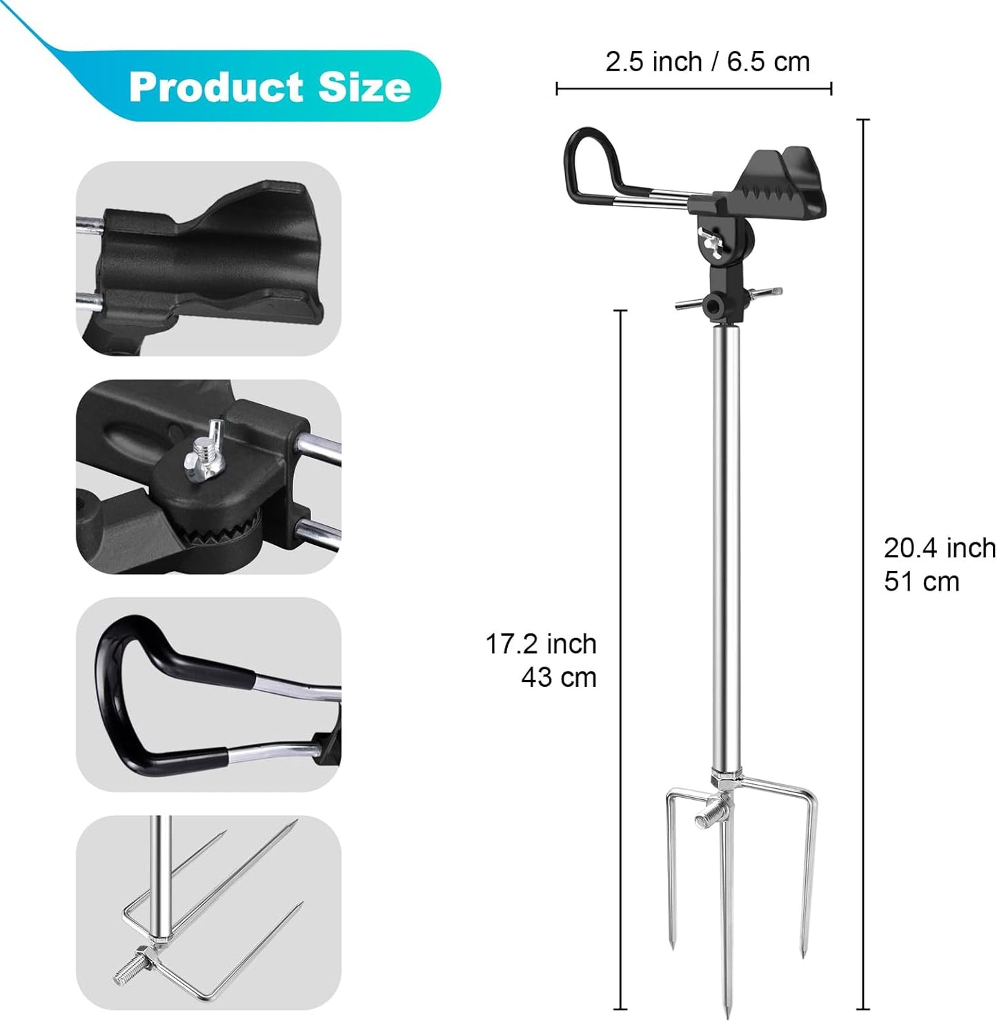 2 Pack Fishing Rod Holders for Bank Fishing, Multifunctional Stainless Steel Fishing Pole Holders for Ground, 360 ° Adjustable & Detachable Easy to Carry, Gift for Men Father’s Day, Birthday Day