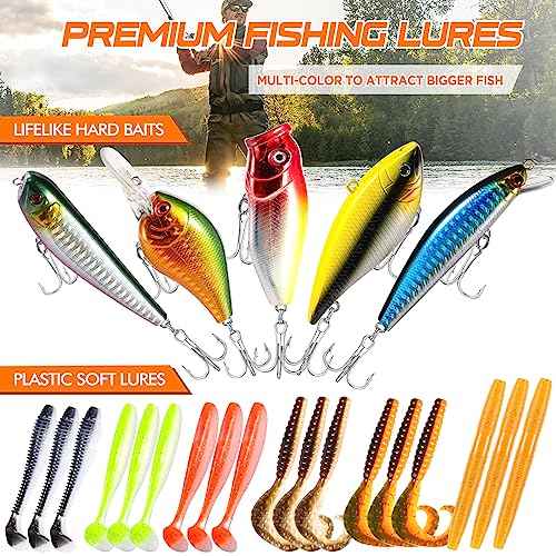 PLUSINNO 353/404 PCS Fishing Lures, Upgrade Fishing Tackle Box with Tackle Included, Crankbaits, Hooks, Weights, Other Accessories, Fishing Lure Bait Gear Equipment Kit Gift for Men Freshwater Bass