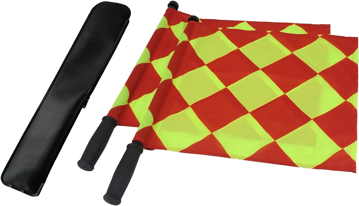 2PCS Soccer Referee Flag, JAYO Professional Linesman Flag for Official Soccer Events, Soccer Linesman Flag with PU Zipped Carrying Bag, Waterproof Referee Flag, Yellow and Red Diamond Pattern