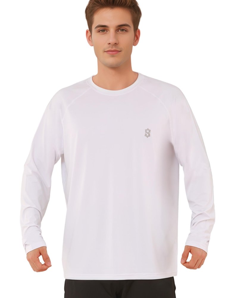 SUNTASY Men's Long Sleeve UPF 50+ Sun Protection T-Shirt Quick Dry Lightweight Fishing Running Rash Guard White