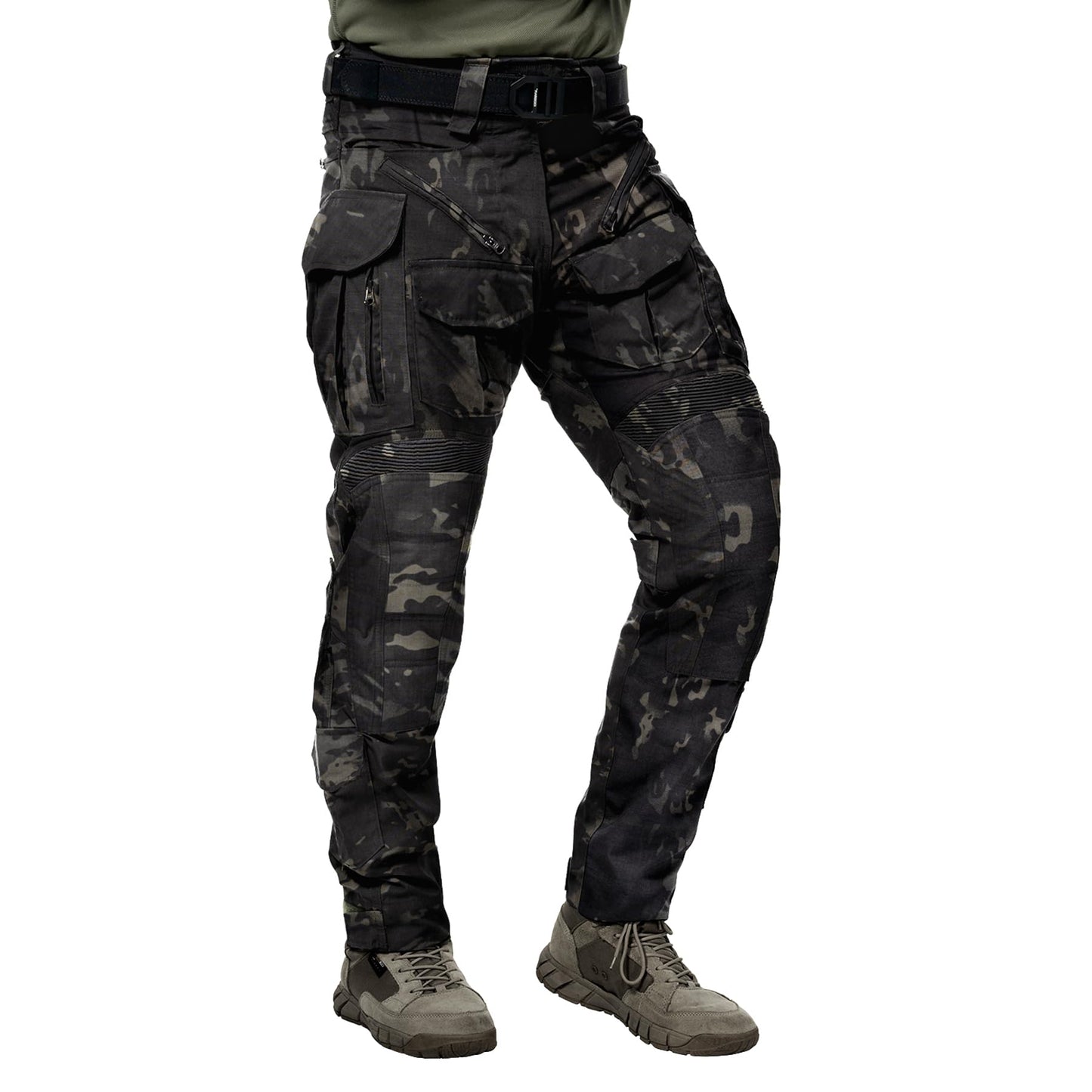 IDOGEAR OUTDOOR G5 Combat Pants Men's Tactical Trousers with Hidden Knee Pad Camo Tactical Gear for Airsoft Hunting Paintball(camo Black,34W x 32L)
