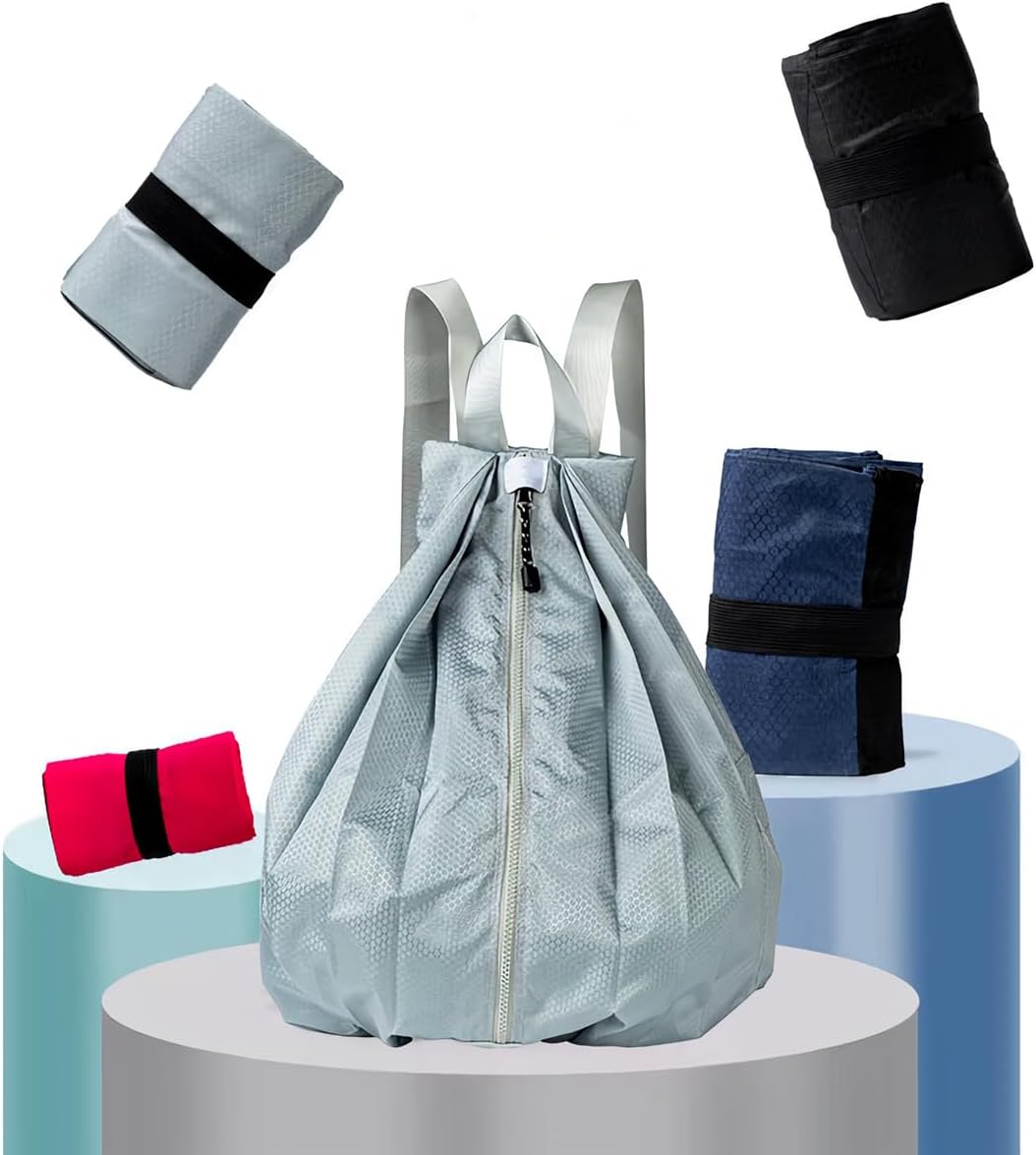 1PC Sports Drawstring Backpack - Swim Gym Bag - Extendable Foldable, Grey