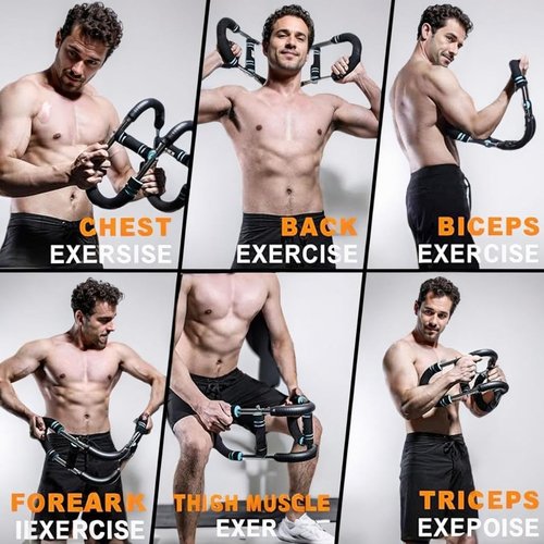 BIGWET Arm Trainer, 60~130LB Adjustable Spring Workout Bar, Forearm Triceps Chest Enhanced Exercise Strengthener,Portable Home Fitness Equipment (100~130LB)