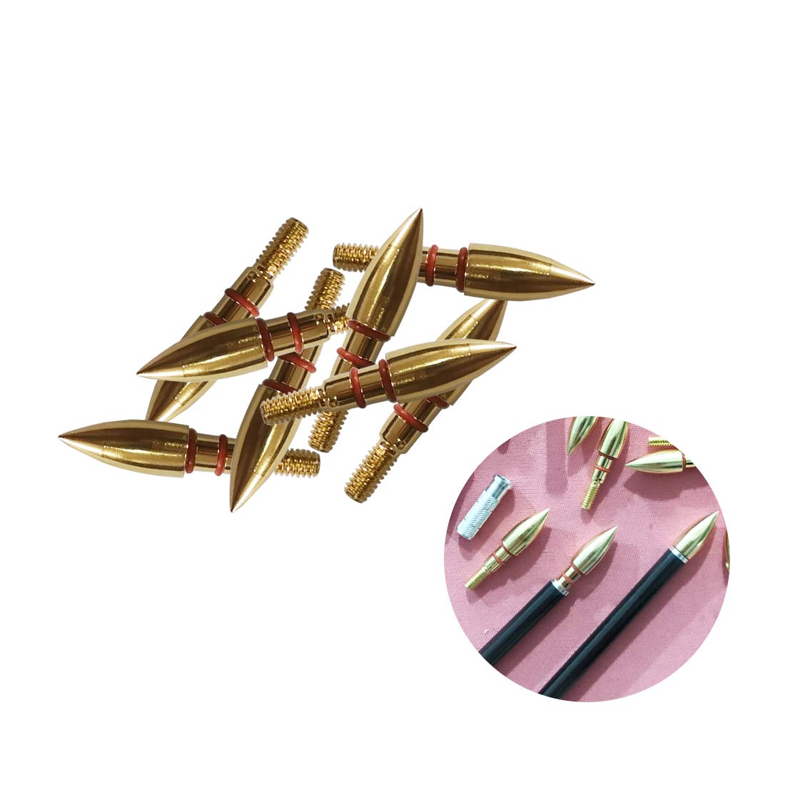 12PCS Arrow Points Tips 75 90 100 125Grain Broadheads Arrow Head Hunting Shaft ID6.2mm Archery Accessories Bows (100grain Gold)
