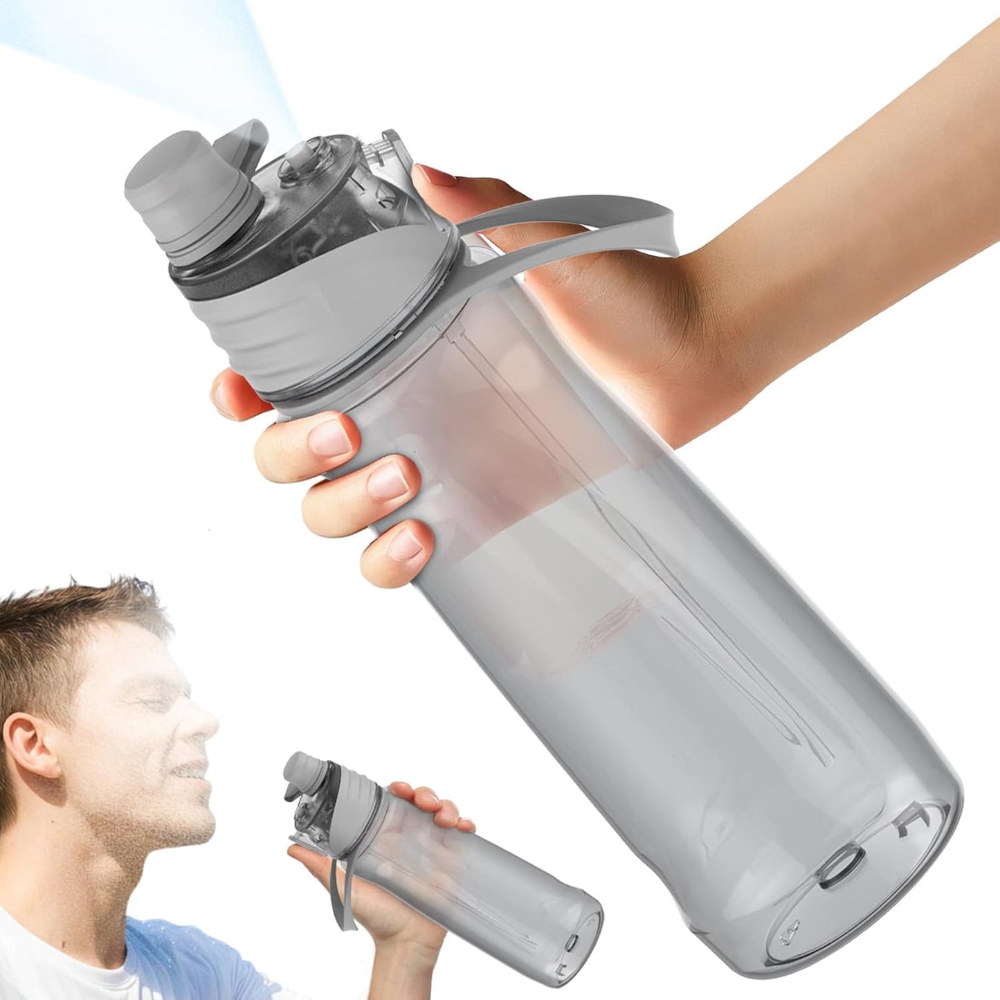 22OZ Misting Water Bottle, 2-in-1 Mist and Sip Water Bottles, Mist Water Bottle for Drinking, Great for Hiking/Running/Outdoor Activity, BPA-Free & Leakproof, Blue
