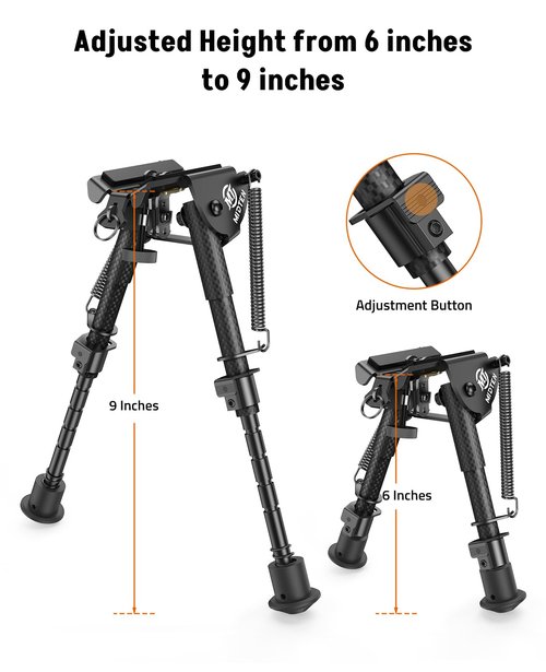 MidTen Bipods for Rifles M-Rail Sling Stud Bipod with Adapter Lightweight 6-9 Inches Carbon Fiber