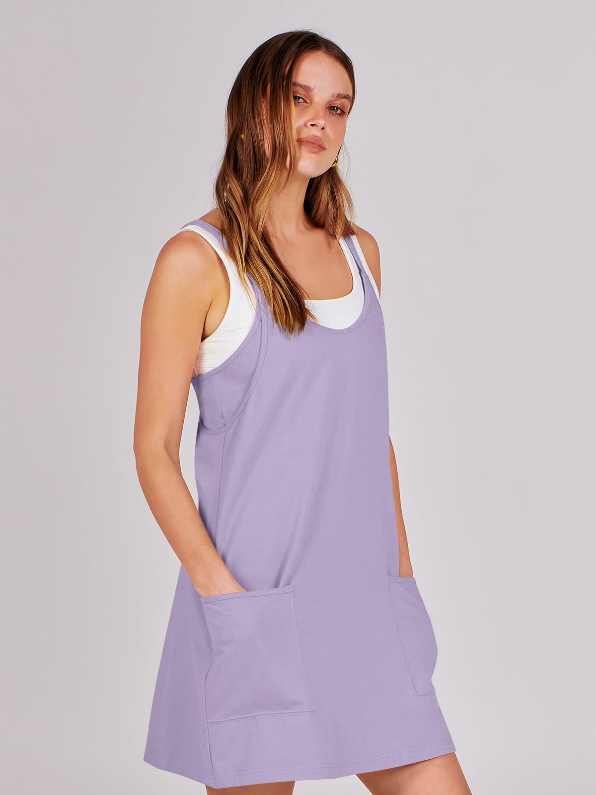 ANRABESS Women Athletic Dress Summer Tennis Workout Active Sports Mini Romper Dress Built in Shorts Travel Vacation Clothes Light Purple X-Smal