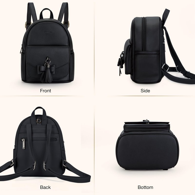 ECOSUSI Mini Backpack for Women Girls Cute Bowknot Small Backpack Purse Ladies Leather Bookbag Satchel Bag, with Charm Tassel Black