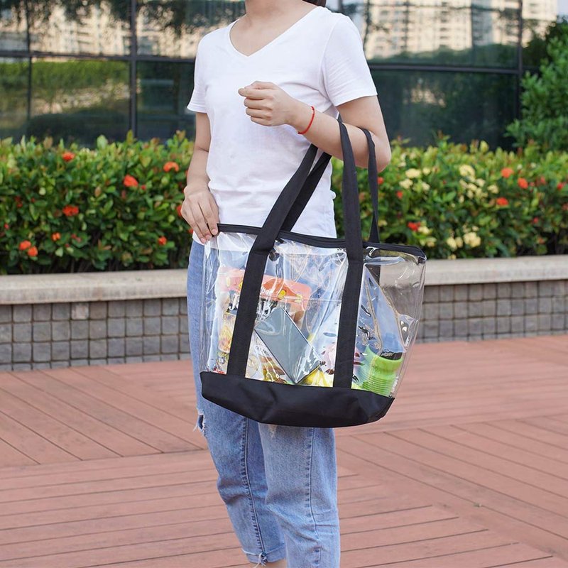 Large Clear Tote Bag, Fashion PVC Shoulder Handbag for Women, Clear Stadium Bag for Security Travel,Shopping,Sports and Work