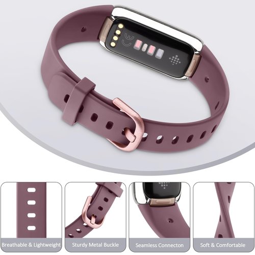 4 PACK Sport Bands Compatible with Fitbit Luxe Bands for Women Men, Soft Replacement Straps Wristbands for Fitbit Luxe Fitness and Wellness Tracker (Smoke Violet/Light Pink/Starlight/Black,Small)