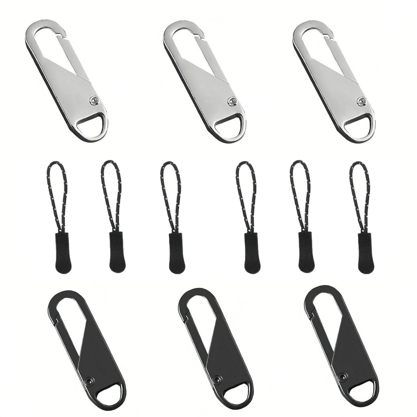Universal Zipper Repair Kit - 3-Size Double-Sided Zippers Slider Replacement with Zipper Pull for Jackets, Luggage, Backpacks & Outdoor Gear