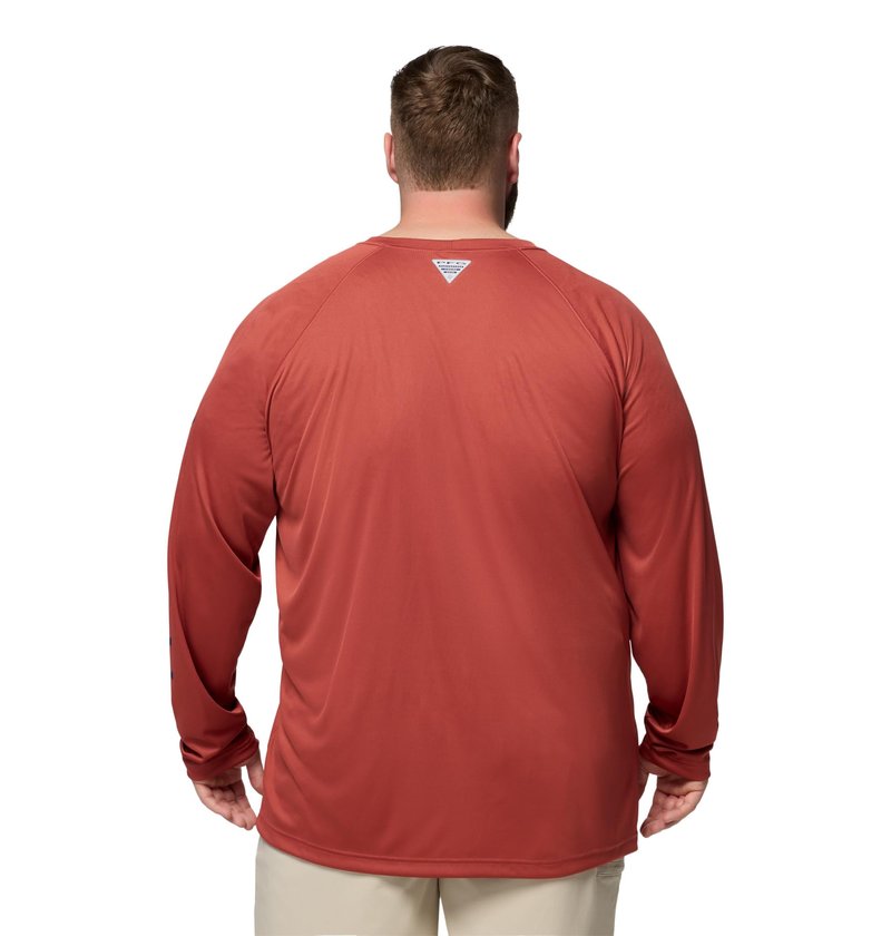 Columbia Men's PFG Terminal Tackle Long Sleeve Fishing Shirt, Dusty Crimson/Nocturnal Logo, Small