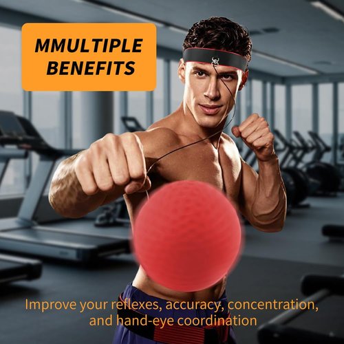 PUXING Boxing Reflex Ball Headband Set Boxing Training Ball for Beginner Proficiency Improvement, Great Boxings Equipment (Color:Red+Black)