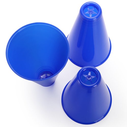 Hedume 12 Pack Cheer Megaphone, Plastic Blue Megaphone Party Accessory for Sports Cheers, Sports Match Game, Director Prop, Party Favors, Party Noisemaker, School Outdoor Activities Cheerleading
