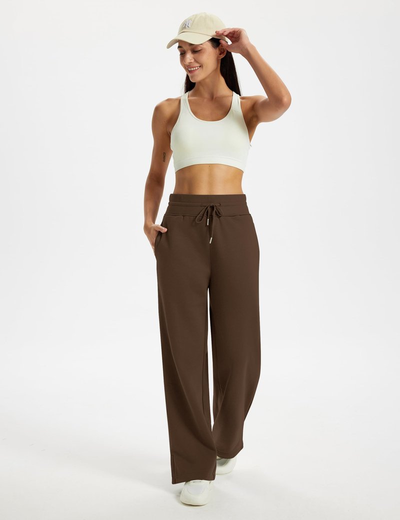 MAGCOMSEN Womens Fleece Lined Sweatpants Wide Leg Winter Warm Thermal Loose Cotton Lounge Pants with Pockets Brown S