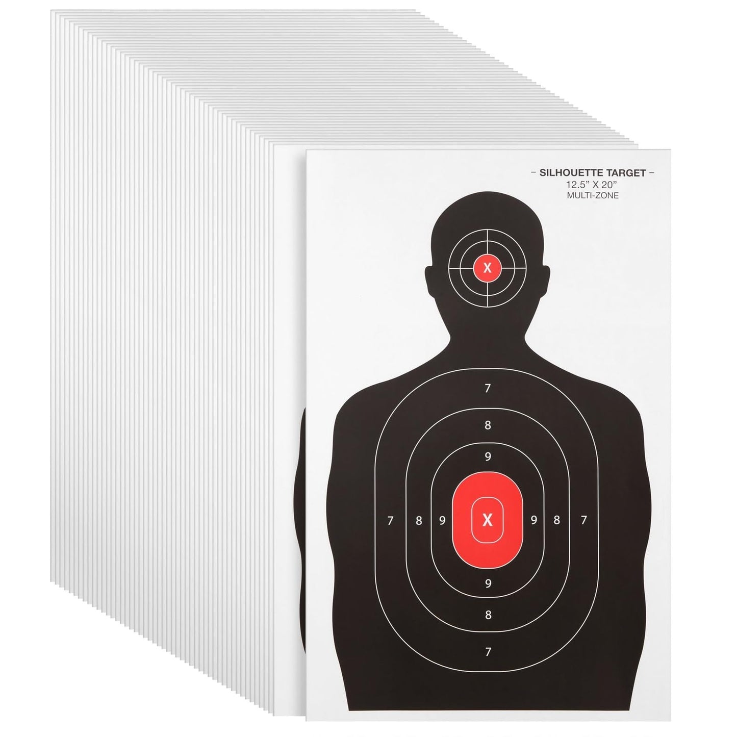 Juvale 50 Pack Paper Shooting Targets for Range, Bulk for Hunting, Silhouette with Red Bullseye (14x22 in) - Targets for Shooting Range