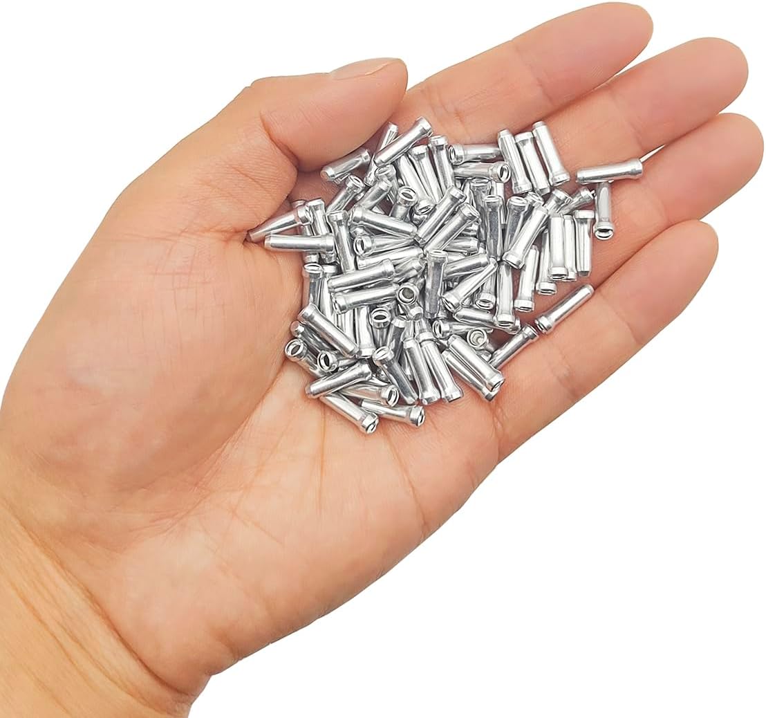 100 Pcs Bike Cable End Caps, Silver Cable End Crimps, Derailleur Cable Tips, Bike Brake Cable End Tips, Alloy Bicycle Wire End Caps, Brake Tips Shifter for Road Mountain Bicycle