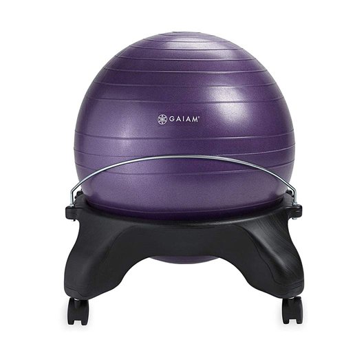 Gaiam Classic Backless Balance Ball Chair – Exercise Stability Yoga Ball Premium Ergonomic Chair for Home and Office Desk with Air Pump, Exercise Guide and Satisfaction Guarantee, Purple