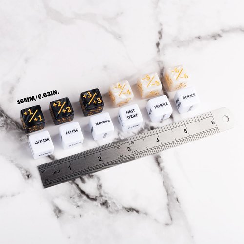 48 Pieces Abilities Keywords Counter Dice Plus One MTG Dice Counters Creature Stats Buff Tokens Dice Set for Magic The Gathering, MTG, TCG, Card Games Accessories