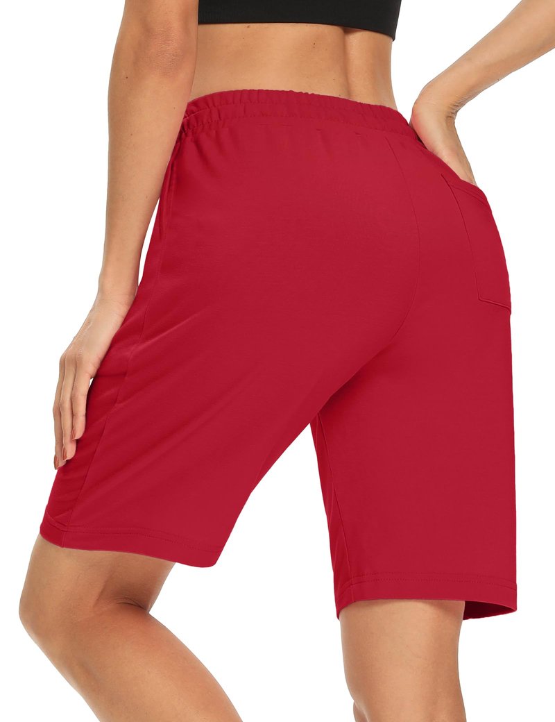 DIBAOLONG Womens 8’’ Bermuda Shorts with 3 Pockets Casual Long Shorts for Women Knee Length Summer Lounge Athletic Red L