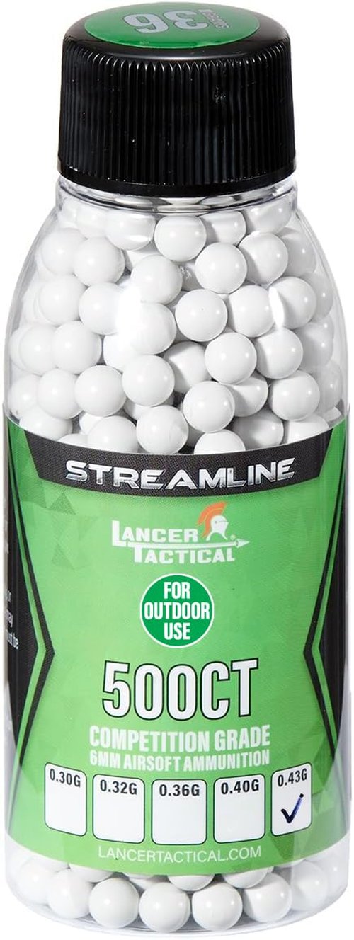 Lancer Tactical Mini Bottle 500 Round Airsoft Outdoor BBS 0.30g/0.32g/0.36g/ 0.40g/ 0.43g, Outdoor Field Compliant (3 Pack Total 1,500 Rounds)