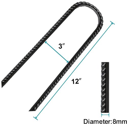 Eurmax USA Ground Anchors, Heavy Duty Ground Stakes, Trampoline Stakes, Tent Stakes Anchor Kit for High Wind, 12” Galvanized Steel Rebar Stakes, Metal Stakes, Trampoline Accessories,Pack of 8(Black)