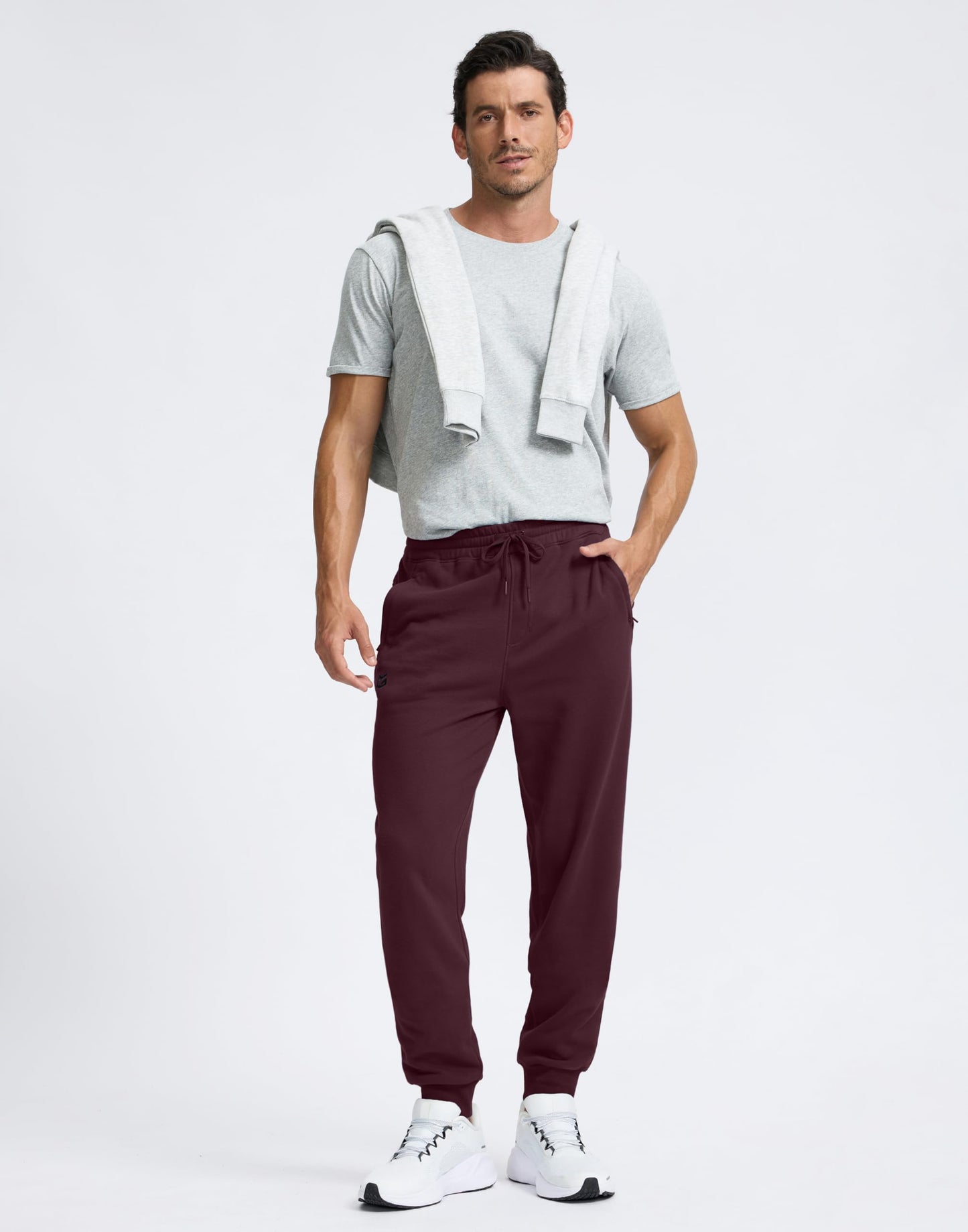 G Gradual Men's Cotton Fleece Lined Joggers with Zipper Pockets Athletic Running Workout Gym Sweatpants Winter Warm Pants Wine