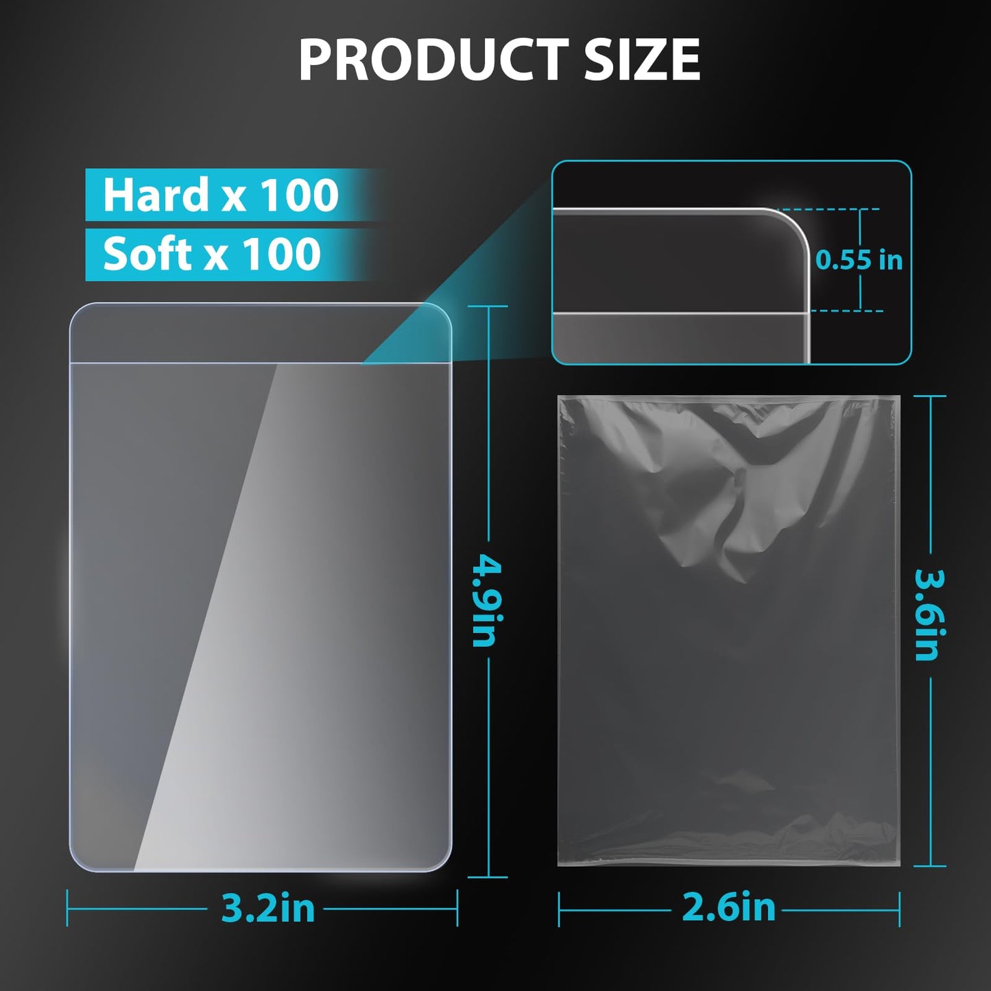 100ct Semi-Rigid Card Holder and 100ct Penny Sleeves, Grading Card Sleeves for PSA, BGS, SGC, Card Submission Kit with 1/2" Lip, Toploader Card Protectors for Grade Sending Collection Trading