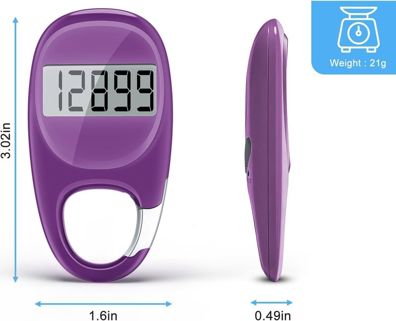 Simple Pedometer for Walking, Accurate Step Tracker with Carabiner, 3D Step Counter for Men Women Seniors - Purple
