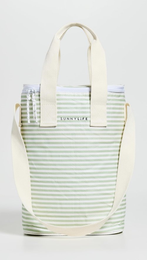 SunnyLife Women's Light Cooler Drinks Bag, Sage Stripe, One size