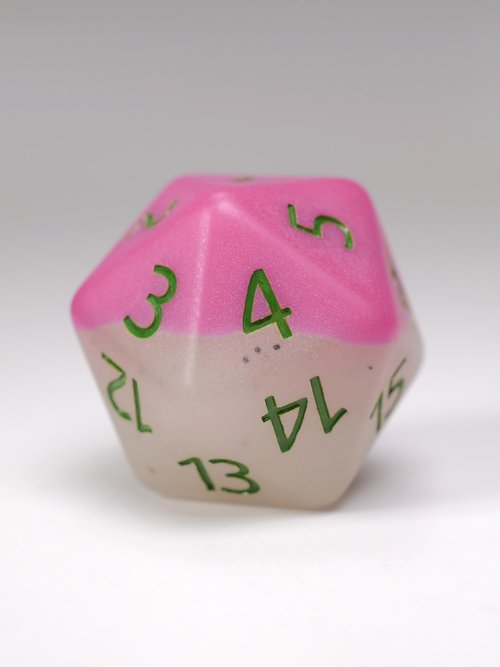 Pink Dragon Fruit Glow in The Dark Spindown D20 by Kraken Dice