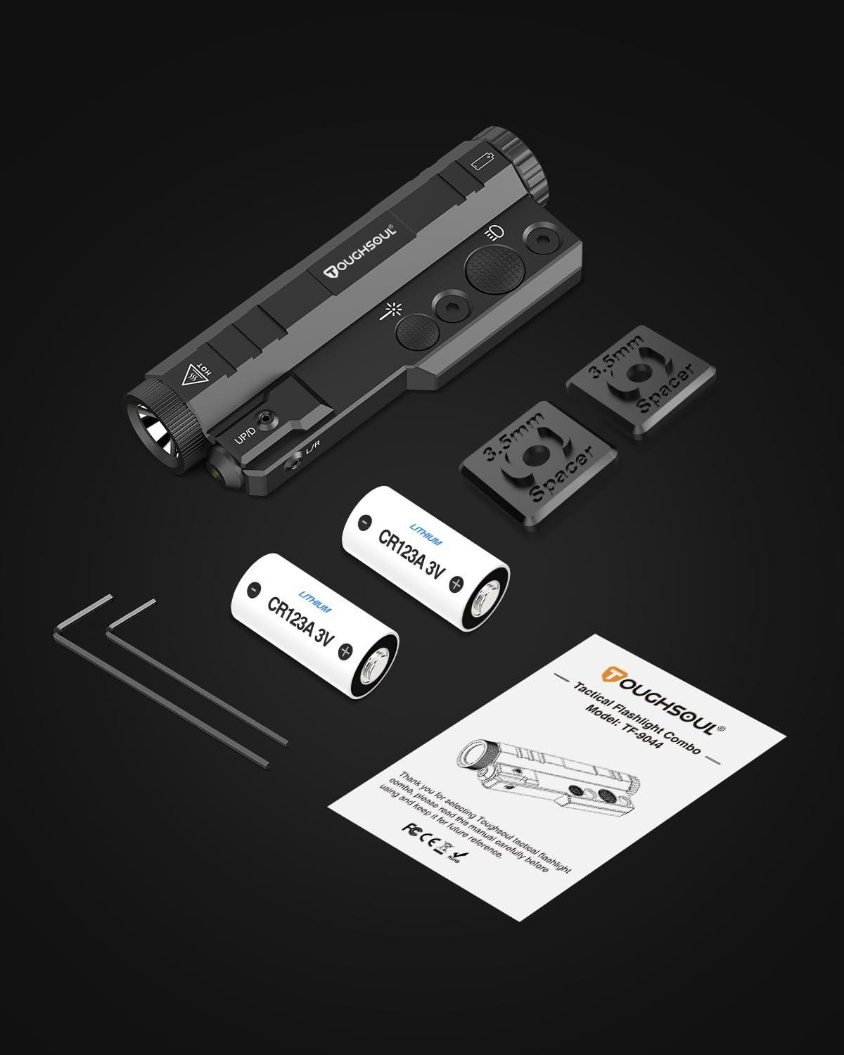 TOUGHSOUL Mlok Flashlight Laser Sight Combo, 1450 Lumen Max Light with Green Laser, Momentary Strobe Function Replaceable Battery Included