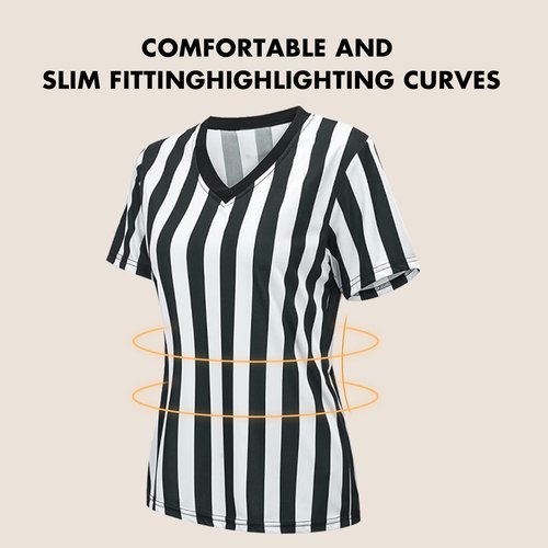 Women's Referee Shirt Official V-Neck Black and White Stripe Ref Umpire Jersey for Basketball Football Hockey Halloween Costume & Waitresses XXL