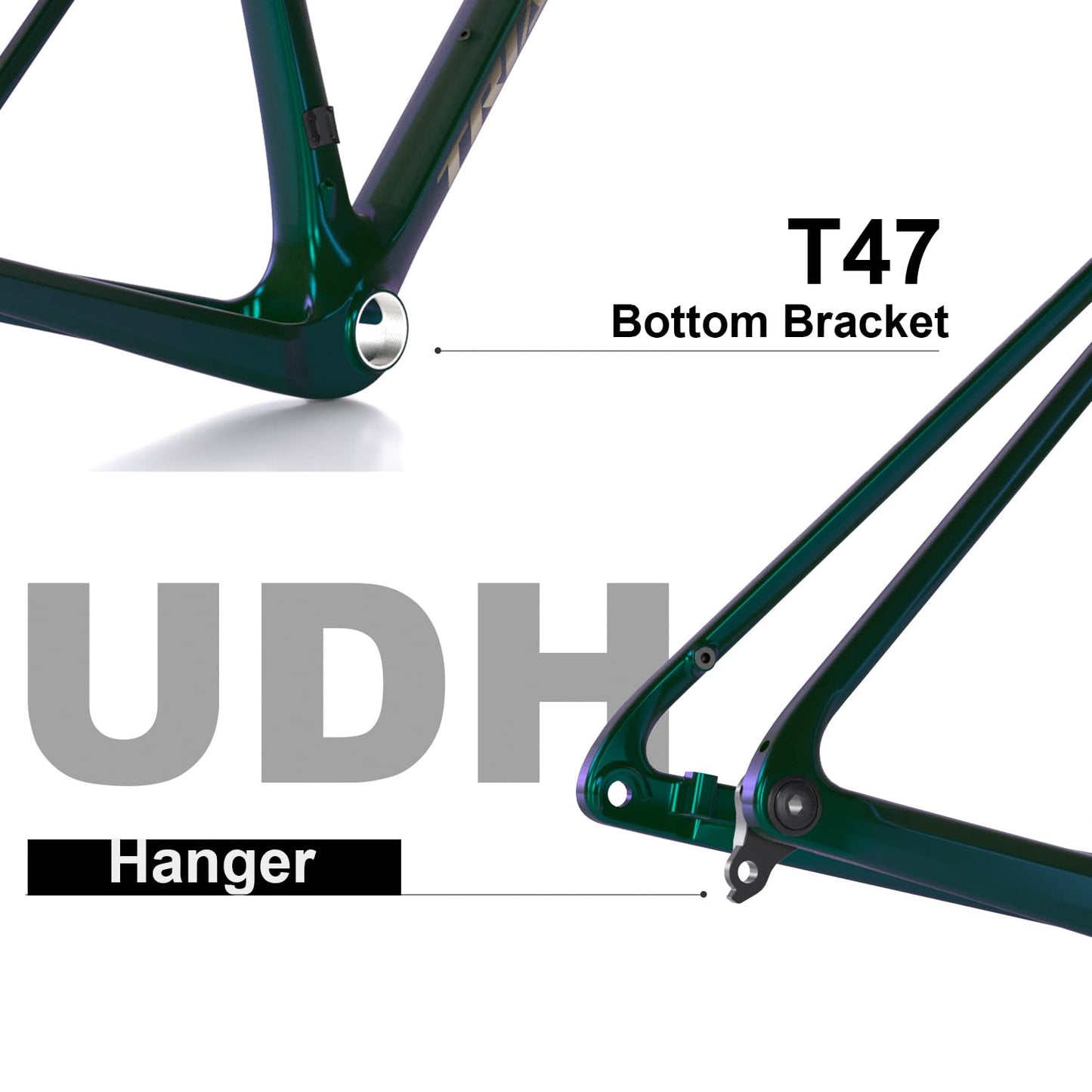 ICAN Graro Carbon Gravel Bike Frameset UCI and UDH Rear Hanger Bottom Bracket T47 49/52/54/56/58cm (Chameleon, 49cm)