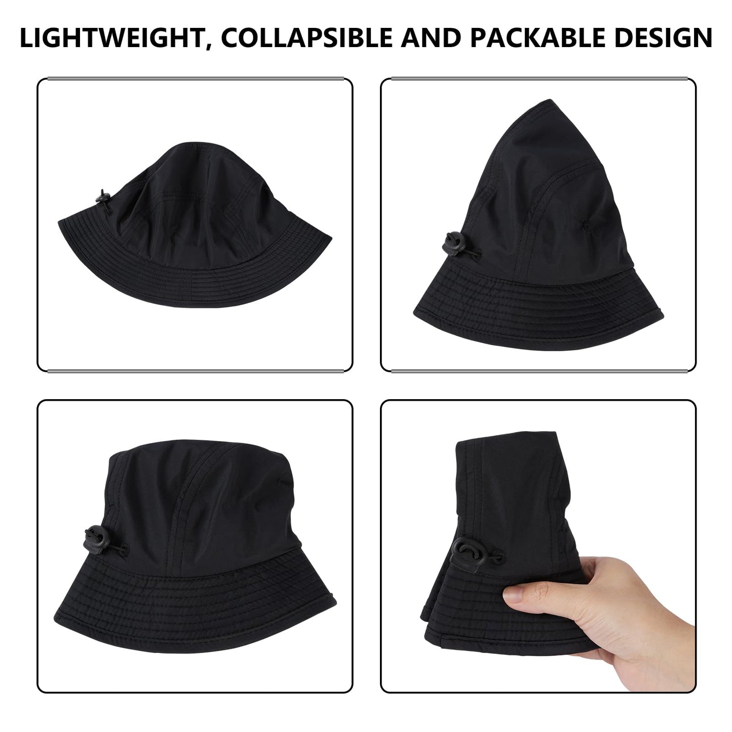 BASSDASH UPF50+ Fishing Bucket Hat for Men Women Lightweight Water Resistant Packable Outdoor Summer Sun Hats FH13 Black