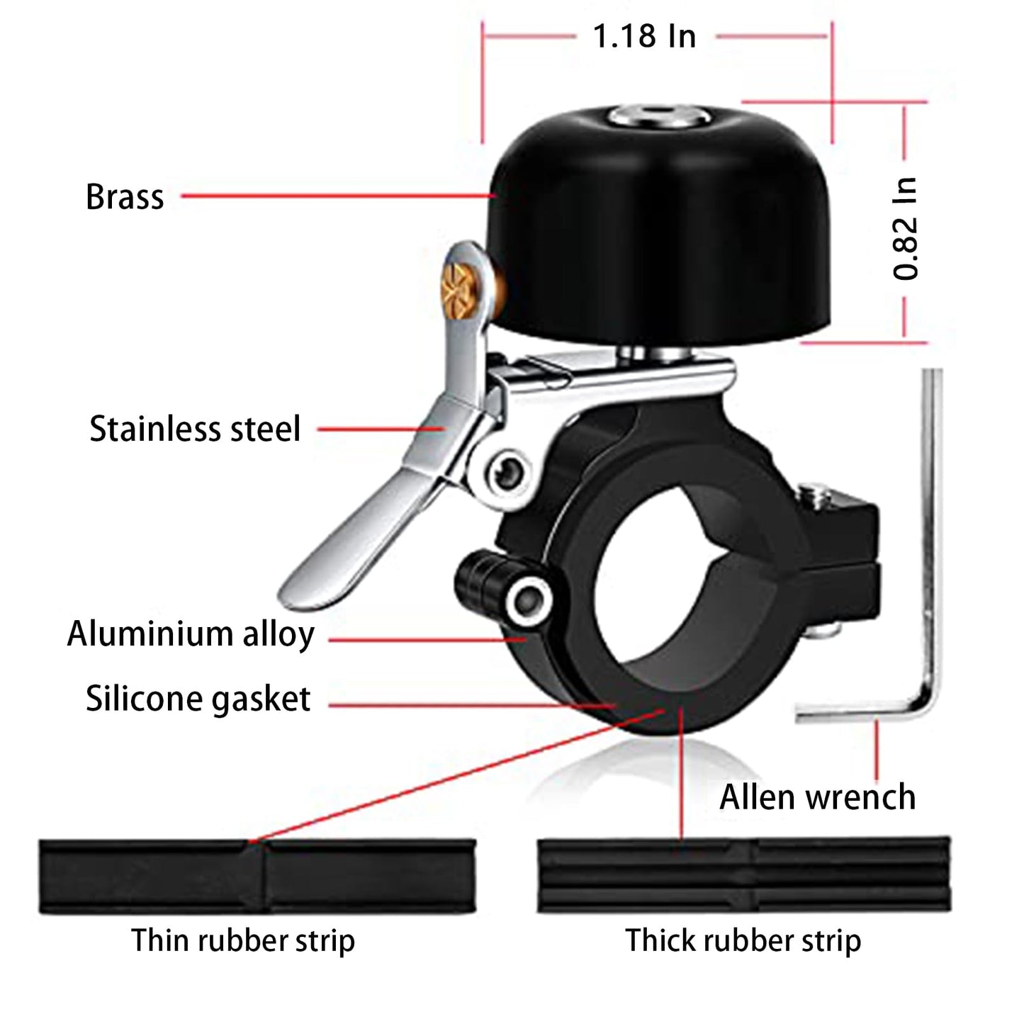 Greallthy Bike Bell Classic Brass Bicycle Bell,Bike Bells for Adults Kids, Loud Retro Bell for Road & Mountain Bikes, Universal Handlebar Fit (Black).