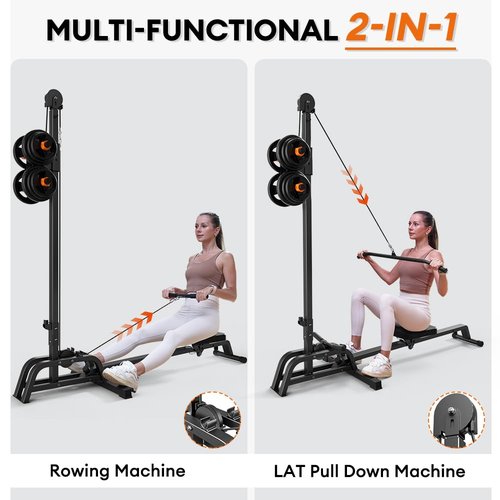 ONETWOFIT Foldable Rowing Machine & LAT Pull Down Machine 2 in 1 Multi-Function Compact Rowing Machine for Home, Low Row Cable Fitness Exercise Max 300lbs