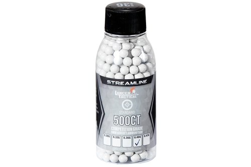 Lancer Tactical Mini Bottle 500 Round Streamline Competition Grade Airsoft BBS 0.30g/0.32g/0.36g/ 0.40g/ 0.43g (6 Pack Total 3,000 Rounds) (0.40g)