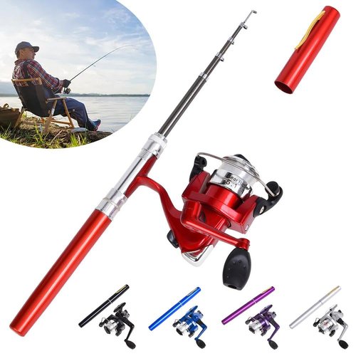 Mini Pen Fishing Rod, Portable Rotating Wheel Design, Pocket Fishing Gear for Outdoor Winter Fishing, Lightweight Mini Fishing Accessories for Travel (Red 1m)