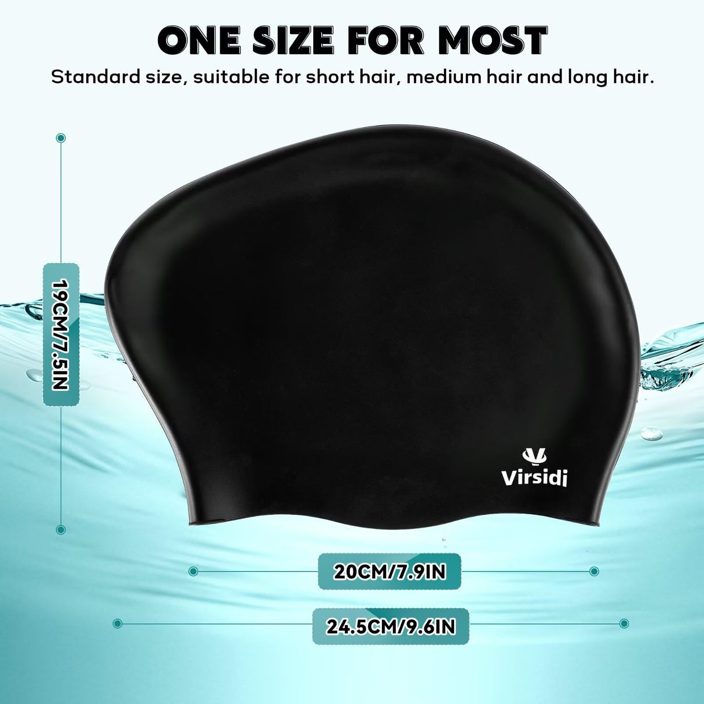 2 Pack Swim Cap for Women Men Adult, Silicone Swimming Caps for Short Long Hair, Waterproof Swim Hats Bathing Caps to Keep Hair Dry with Nose Clip and Earplugs (Black&Rose)