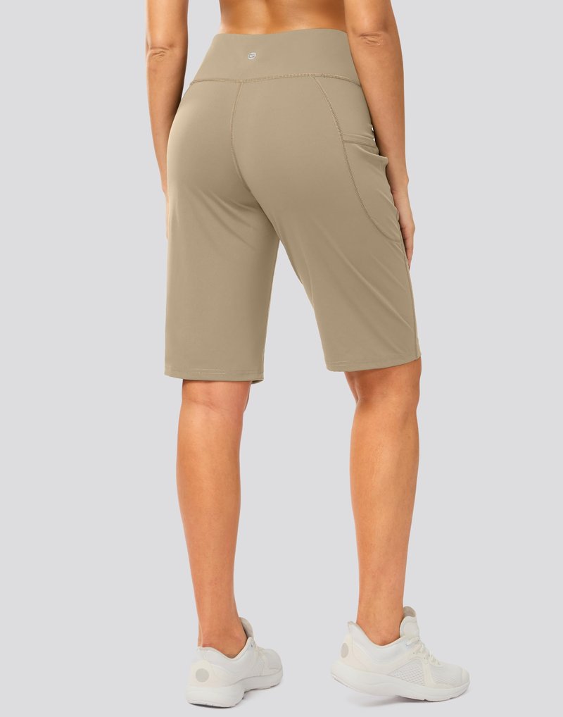 G Gradual Bermuda Shorts for Women with Pockets 12" Knee Length Women's High Waisted Stretch Long Shorts Walking Casual(Khaki,L)