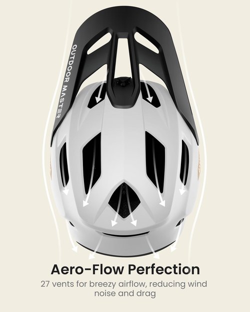 OutdoorMaster Full Face Mountain Bike Helmet for Men & Women-Two Removable Chin Pad Mountain Bike Helmet Grizzly, Ventilation Lightweight Racing Downhill DH BMX MTB Helmet (Pearl White, Large)