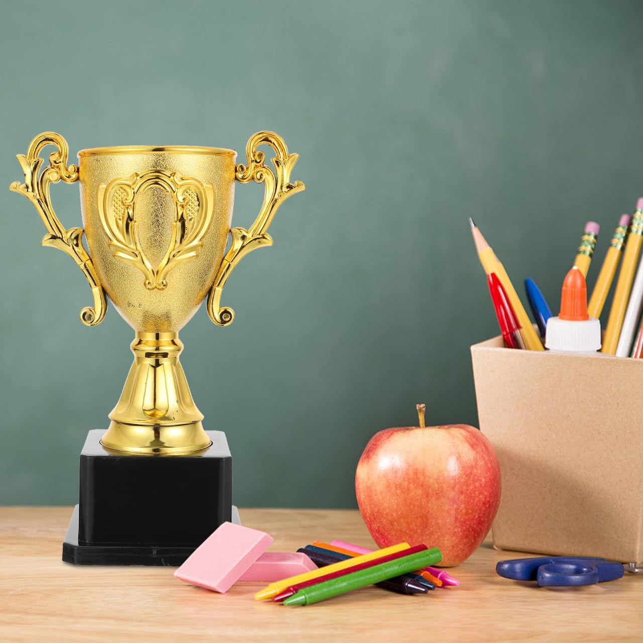 Garneck 3 Pack 7-Inch Golden Trophy Award Set: Small Plastic Trophy Cups with Base for Kids Sports School Events Game Nights and Celebrations Fun Trophies for Recognition Rewards Party Favor
