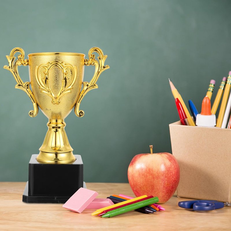 Garneck 3 Pack 7-Inch Golden Trophy Award Set: Small Plastic Trophy Cups with Base for Kids Sports School Events Game Nights and Celebrations Fun Trophies for Recognition Rewards Party Favor